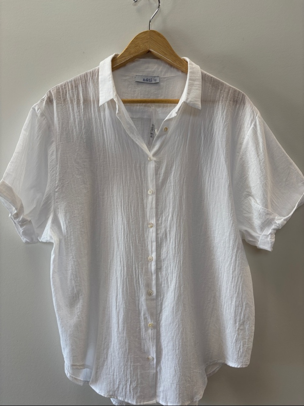 NATI White Short-Sleeve Button-Down Shirt